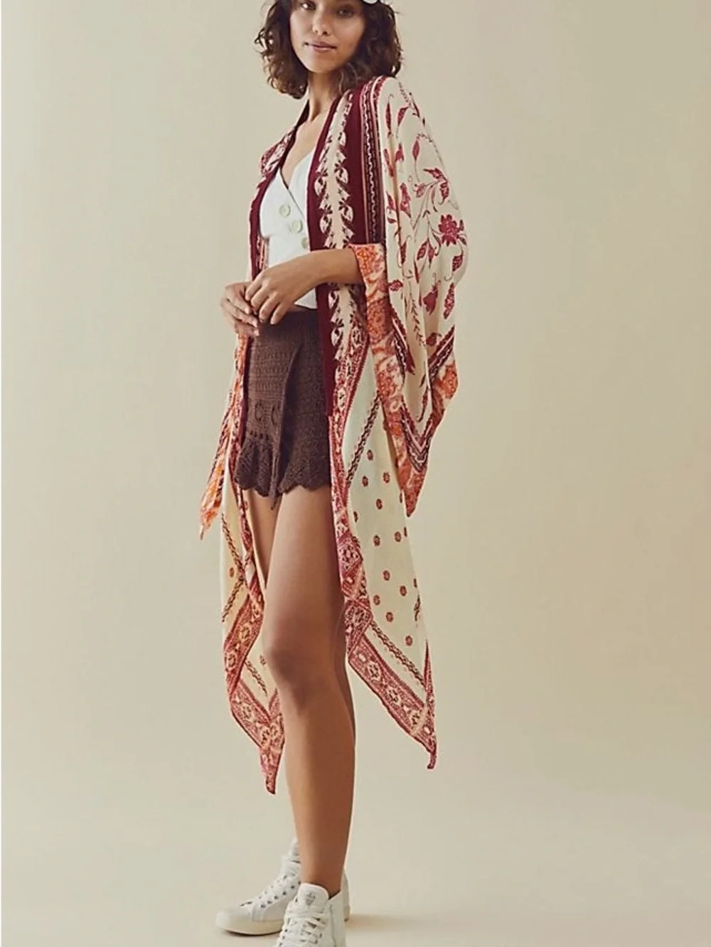 NWT Free People Cream Multi Kiss The Sky Butterfly Kiss Kimono One Size